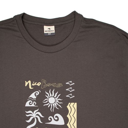 Camiseta Masculina Nicoboco Plus Size Estampada Cinza Escuro