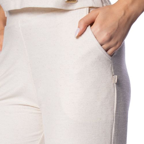 Calça Feminina Bruna e Bia Wide Leg em Viscolinho Bege Claro