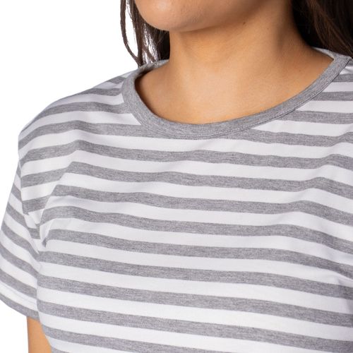 Blusa Feminina Rechsul Manga Curta Listrada Cinza/branco