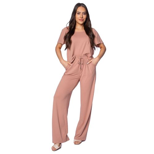 Conjunto Feminino Habana Calça e Blusa com Textura Areia