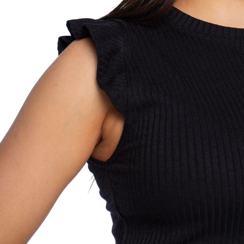 Blusa Feminina Bruna e Bia Canelada com Babados Preto
