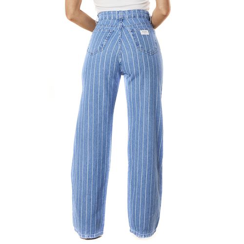 Calça Jeans Feminina Max Denim Reta Listrada Azul