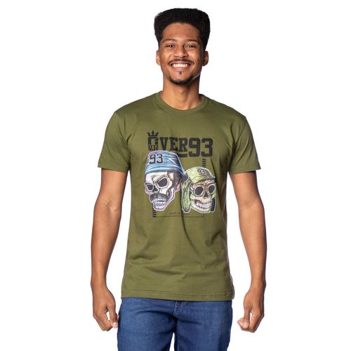 Camiseta Masculina Over Surf Manga Curta Estampada Verde Escuro