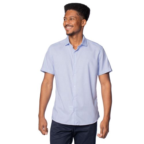 Camisa Masculina Pitt Slim Fit Manga Curta Azul Claro