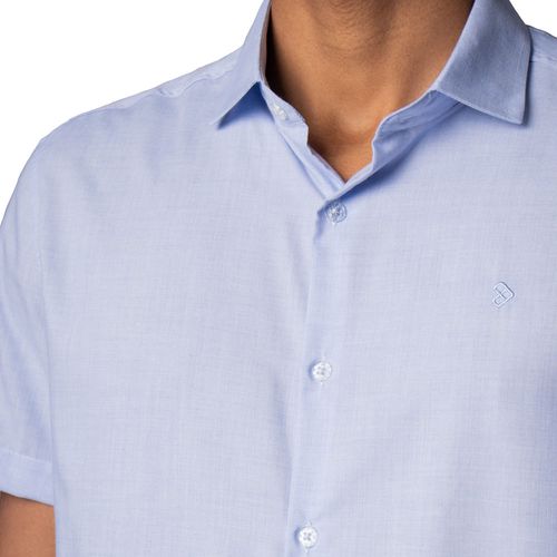 Camisa Masculina Pitt Slim Fit Manga Curta Azul Claro