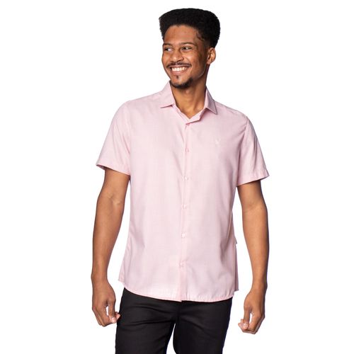 Camisa Masculina Pitt Manga Curta Slim Rosa