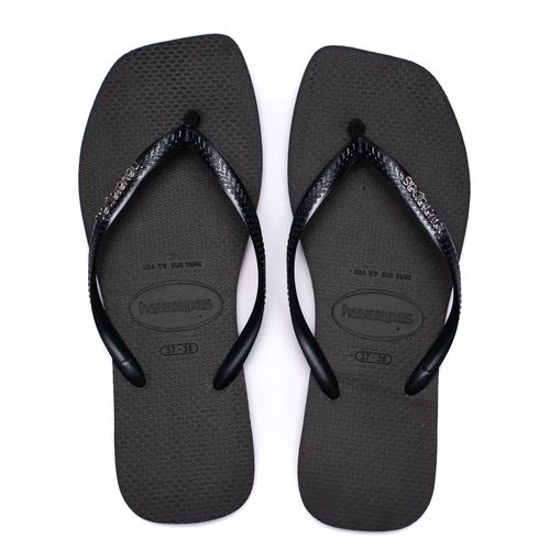 Chinelo Feminino Havaianas Slim Square Logo Metallic Preto