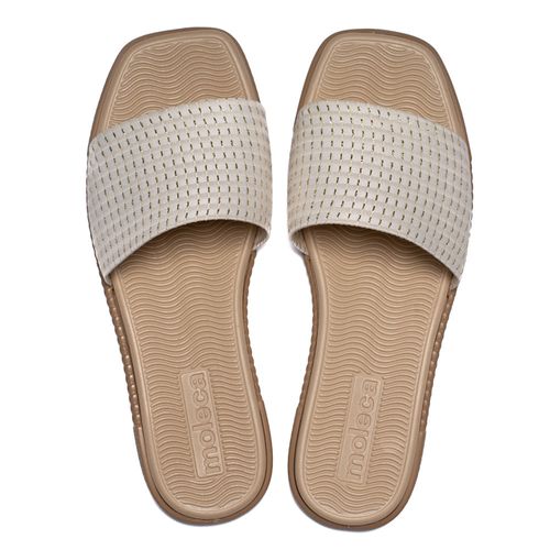 Rasteira Feminina Moleca Tecido Tramado Off White
