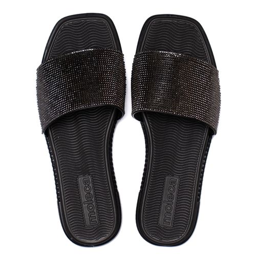 Rasteira Feminina Moleca Tira de Strass Preto