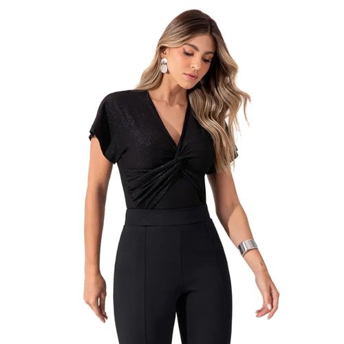 Blusa Feminina Olho Fatal Shine Decote Transpassado Preto