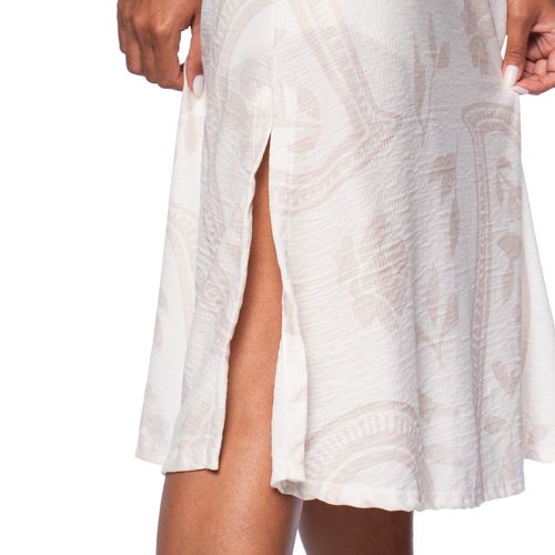 Vestido Midi Feminino Olho Fatal Estampado Evasê Bege Claro