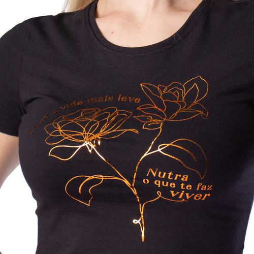 Blusa Feminina Habana Manga Curta Estampa Metalizada Preto