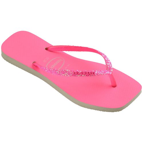 Chinelo Feminino Havaianas Slim Square Glitter Rosa Neon