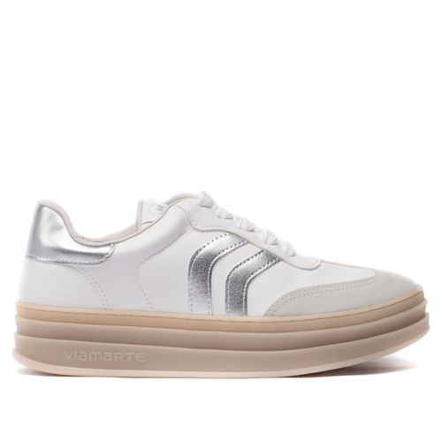 Tênis Feminino Via Marte Recortes Laterais Platforma Branco/prata