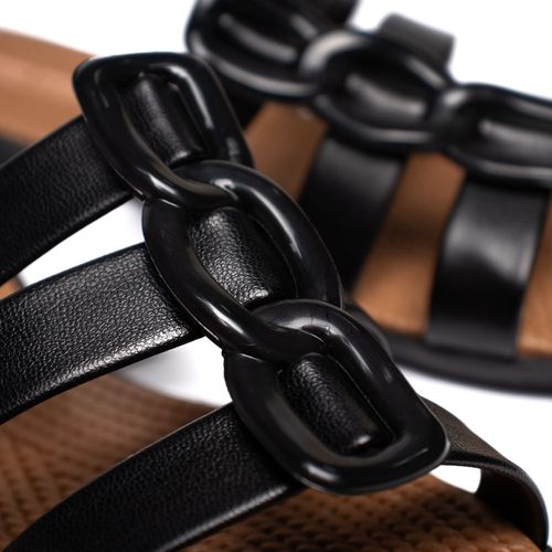 Rasteira Feminina Moleca com Tiras e Elos Preto