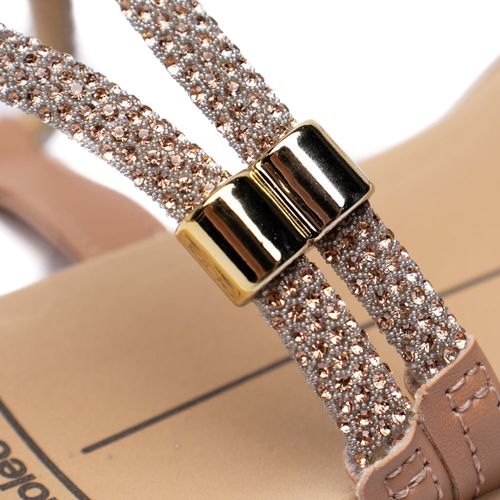 Sandália Rasteira Feminina Moleca Tiras Finas com Strass Ouro Rosado