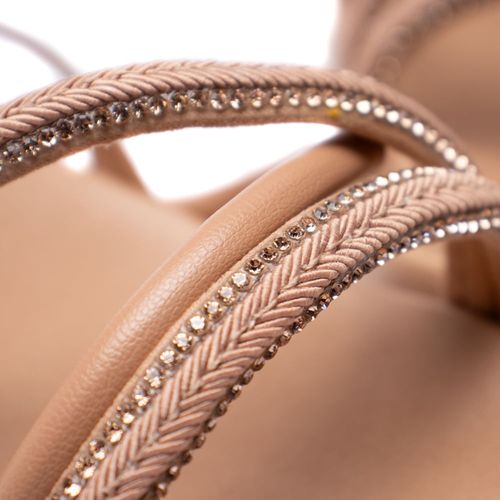 Sandália Infantil Molekinha Flatform Tiras Trançadas e Strass Nude