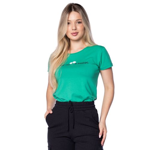 Blusa Feminina Rechsul Manga Curta com Escrita Verde