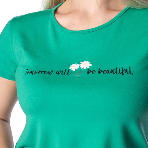 Blusa Feminina Rechsul Manga Curta com Escrita Verde