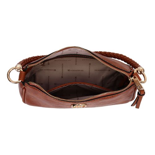Bolsa Feminina WJ Transversal com Alça Trançada Caramelo