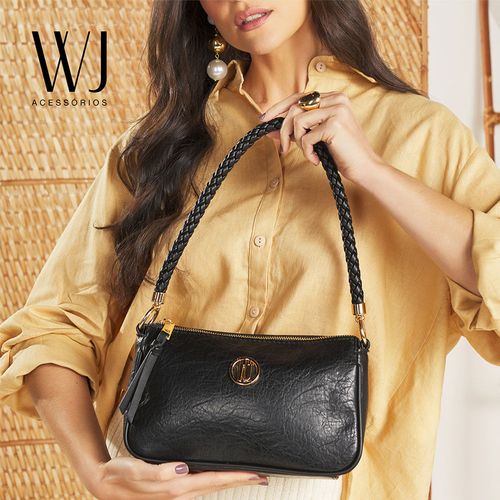 Bolsa Feminina WJ Transversal com Alça Trançada Preto
