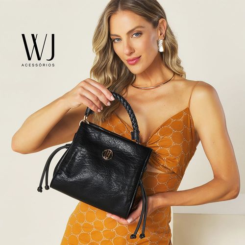 Bolsa Feminina WJ Média com Alça Trançada Preto