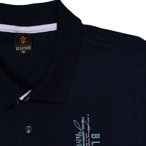 Camisa Polo Masculina Desayner Plus Size com Estampa no Peito Marinho