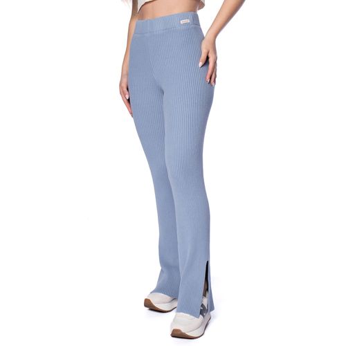 Calça Feminina Biamar Canelada com Fendas Azul Claro