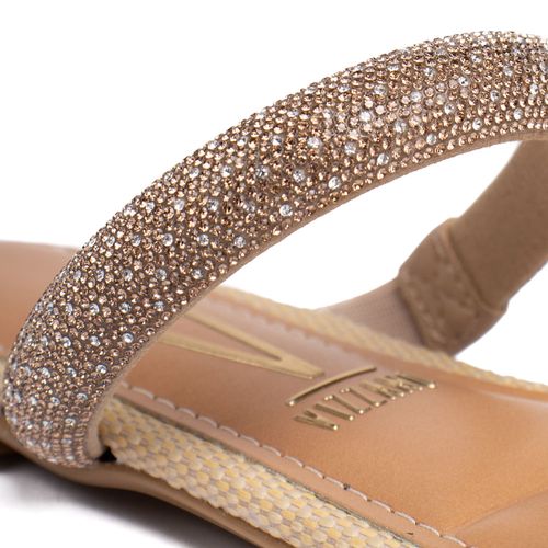 Rasteira Feminina Vizzano com Strass e Bico Quadrado Bege/Dourado