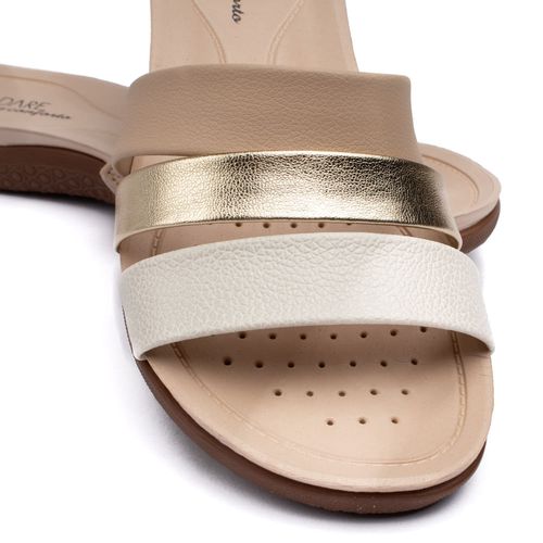 Tamanco Feminino Modare Tiras com Detalhe Metalizado Bege/Off White