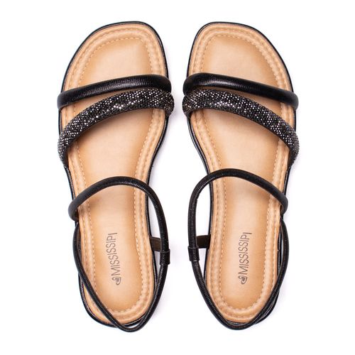 Sandália Feminina Mississipi Flatform com Tira de Brilhos Preto