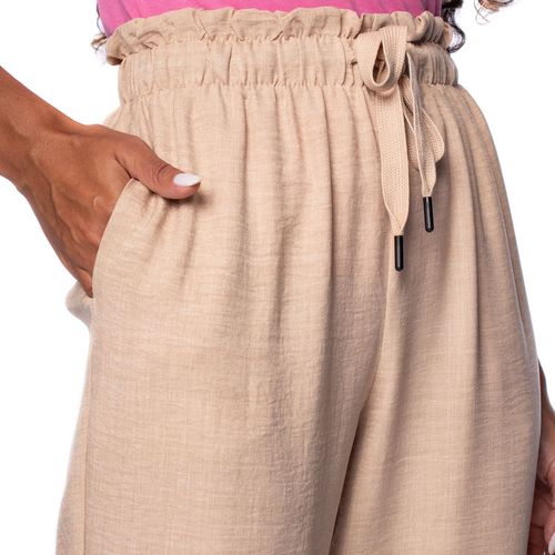 Calça Feminina Facinelli Reta Com Elástico e Cordão Bege