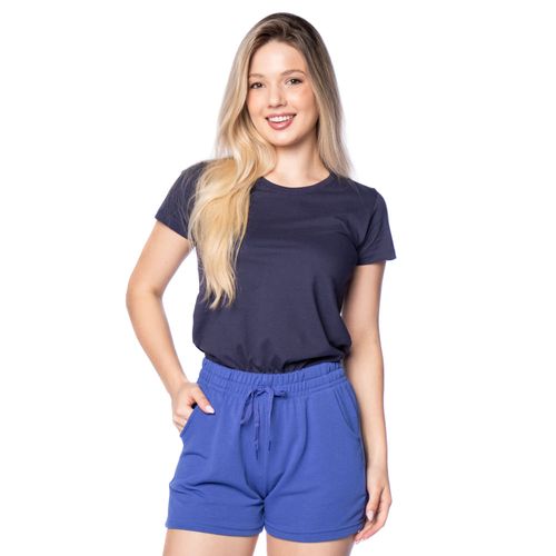 Blusa Feminina Desayner Básica Manga Curta de Algodão Marinho