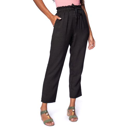 Calça Feminina Facinelli Reta Com Elástico e Cordão Preto