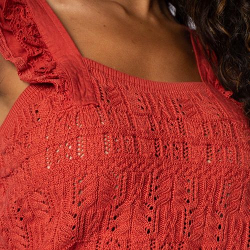 Regata Feminina Biamar Tricot com Renda nas Alças Vermelho