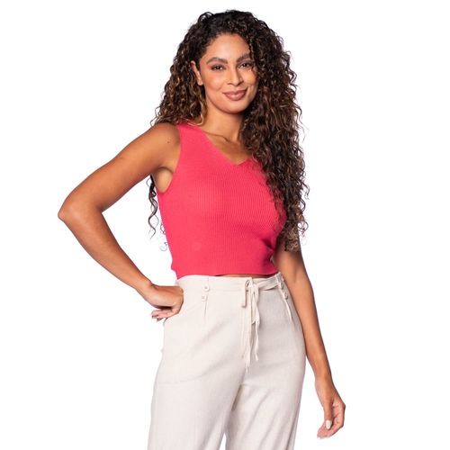 Regata Feminina Biamar Tricot com Gola V Rosa
