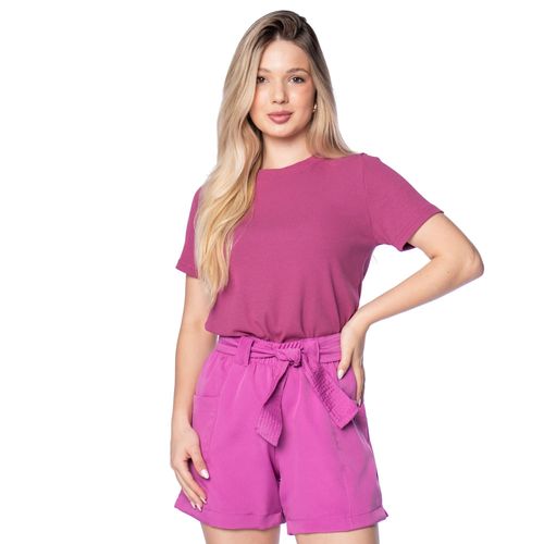 Blusa Feminina Biamar Canelada Gola Redonda Rosa Escuro