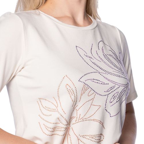 T-Shirt Feminina Olho Fatal Flores de Strass Off White