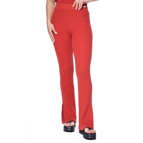 Calça Feminina Biamar Canelada com Fendas Vermelho