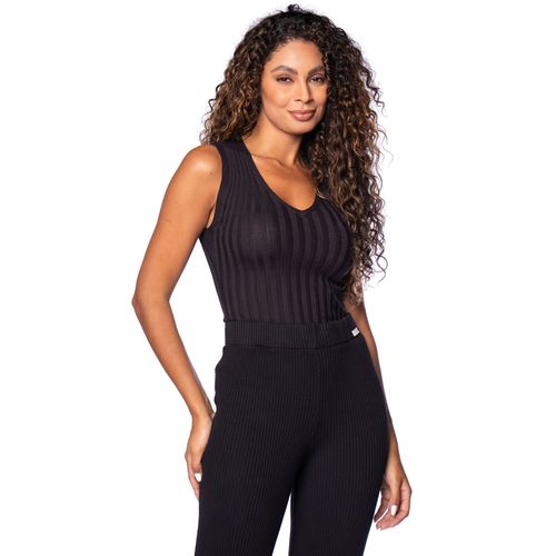 Regata Feminina Biamar Canelada Gola V Preto
