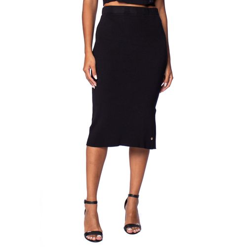 Saia Midi Feminina Biamar Tricot Canelado com Fenda Lateral Preto