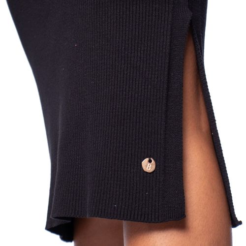 Saia Midi Feminina Biamar Tricot Canelado com Fenda Lateral Preto
