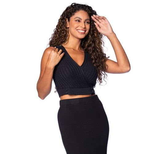 Regata Cropped Feminina Biamar Transpassada Preto