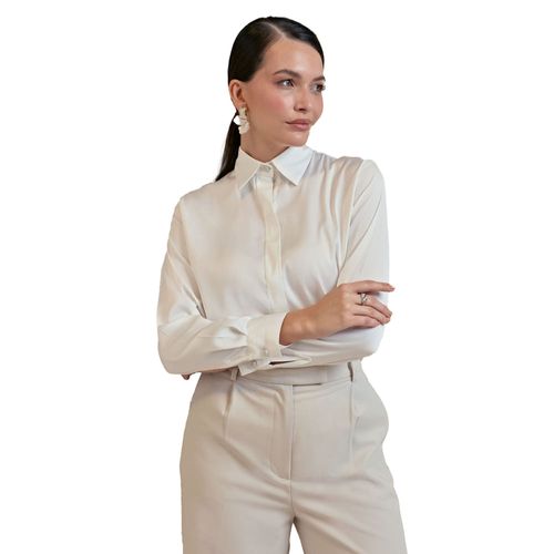 Camisa Feminina Milani Lari Manga Longa Branco