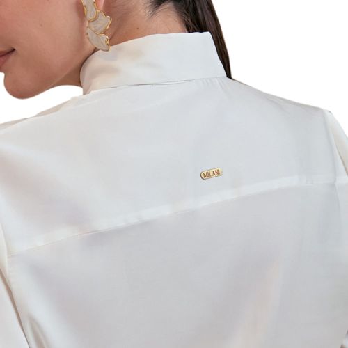 Camisa Feminina Milani Lari Manga Longa Branco