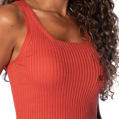 Vestido Midi Feminino Biamar Canelado Decote Quadrado Vermelho