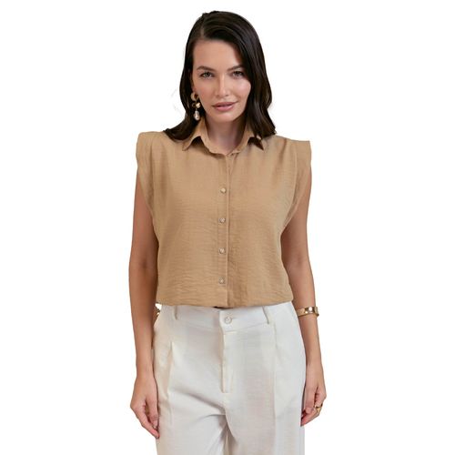 Camisa Cropped Feminina Milani Beth Bege