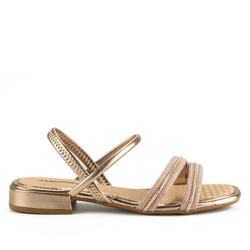 Sandália Feminina Mississipi de Salto Baixo Metalizada Dourado