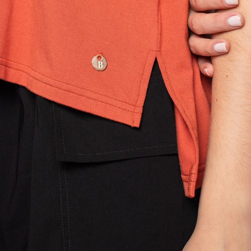 Blusa Feminina Biamar Manga Curta Mullet Terracota