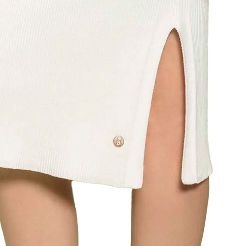 Saia Midi Feminina Biamar Canelada com Fenda Branco